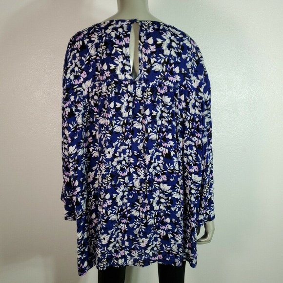 Lane Bryant Top Plus Size 22 Tunic Flare Sleeve Floral Long Sleeve Purple NWT - Picture 4 of 6